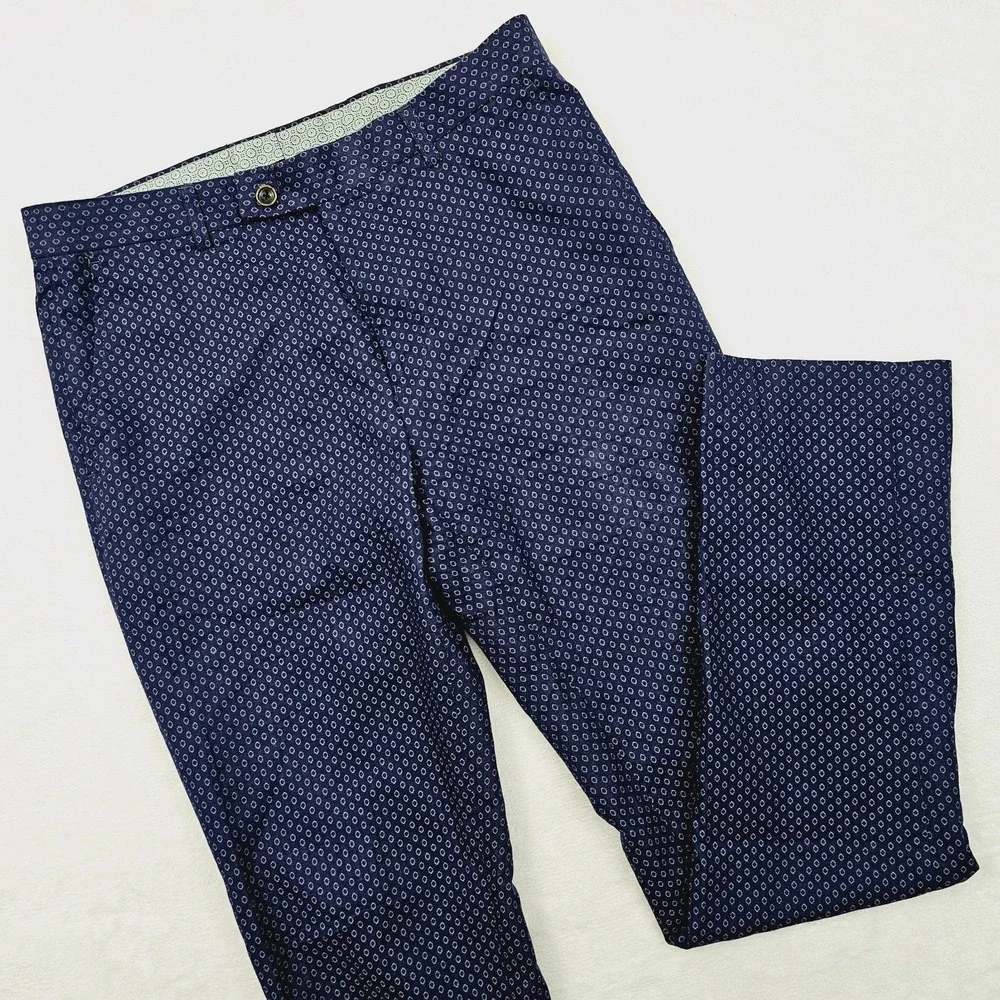 NWOT Paisley‎ Gray Mens 30W 32L Slim Fit Pants Navy Blue Geometric Golf Preppy